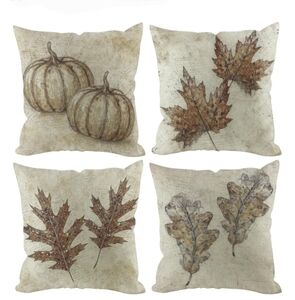 Set of 4 Autumn Leaf and Pumpkin Throw Pillows